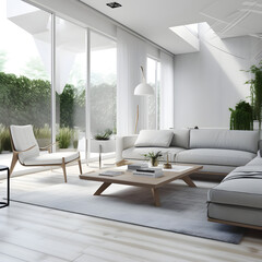 Modern interior design of a living room with minimalistic design and nordic furniture - Alternative 4