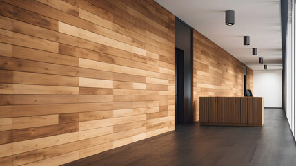 Wooden wall planks inside a modern office building with white walls - Alternative 8