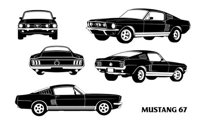 Set of Various Car silhouette vector illustration, Classic car