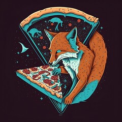 fox eating pizza