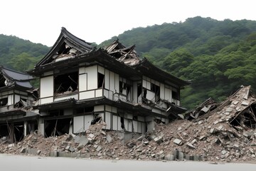 war zone destroy collapse abandon building at japan , generative art by A.I.