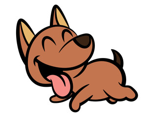 Cartoon illustration of playful puppy playing chase with its Master. Best for sticker, logo, and mascot with pet themes for kids
