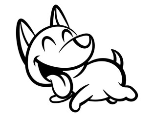 Cartoon illustration of playful puppy playing chase with its Master. Best for outline, logo, and coloring book with pet themes for kids