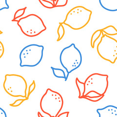 Seamless pattern with colorful outline lemons