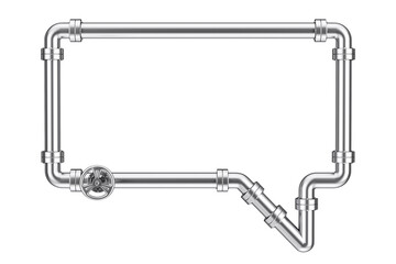 Chrome Gas Pipeline with Valve in Shape of Speech or Think Bubble. 3d Rendering