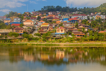 Fototapeta na wymiar Small pond in Phongsali town, Laos