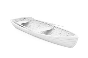 White Old Fishing Wooden Boat in Clay Style. 3d Rendering