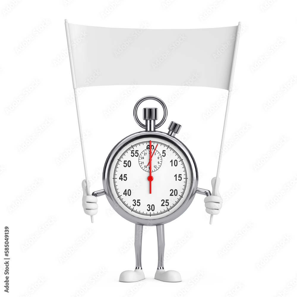 Aufkleber modern stopwatch cartoon person character mascot and empty white blank banner with free space for yo