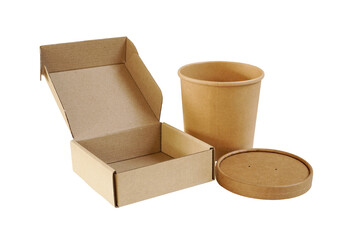 cardboard box  for food container and product delivery in rectangle and bowl shape isolated on white in png format , eco friendly and recycle concept
