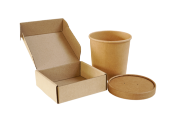 cardboard box  for food container and product delivery in rectangle and bowl shape isolated on white in png format , eco friendly and recycle concept