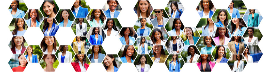 Collage of young multiracial business women portraits. Collection of headshots. Generative AI