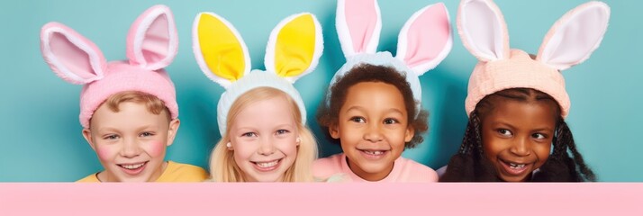 Children's holiday joy and happiness, Easter creative concept of painting and decorating pastel eggs. Happy kids, spring activities. Generative AI.