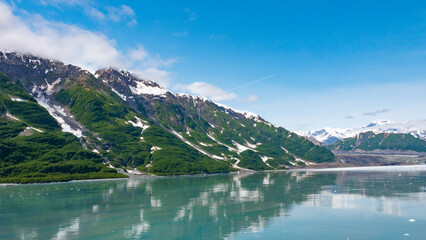 Fototapeta na wymiar Glacier bay picturesque nature. Mountain coast natural landscape. Hubbard Glacier nature