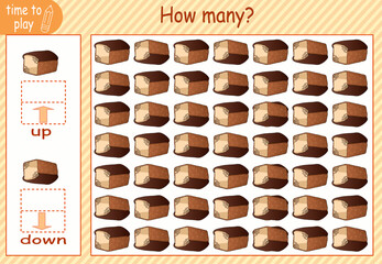 children's educational game, tasks. calculate how many items will be placed on the right and how many on the left. bread