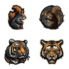 Animals Flat Icon Set Isolated On White Background