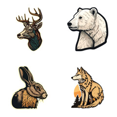 Animals Flat Icon Set Isolated On White Background