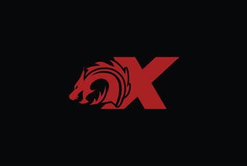 X Logo with dragon , X GYM Fitness Unique modern flat abstract logo design with red color.