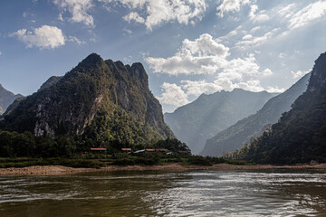 Nam Ou river near Muang Ngoi Neua village, Laos. Sopchem village visible.