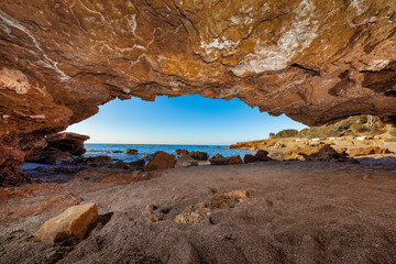Spectacular scenery of the Mediterranean from a cave in Oropesa del Mar