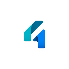 Paper alphabet origami font, for your logo design with shadow, multi-colored Arabic numeral 4, vector illustration 10EPS