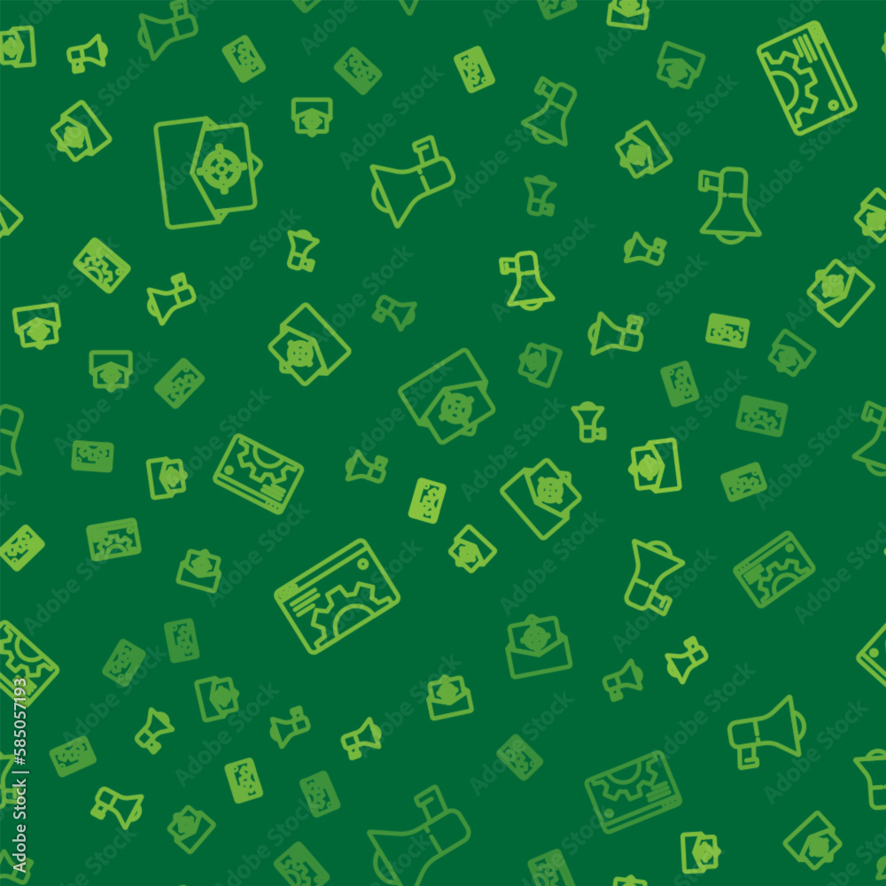 Poster set line mail and e-mail, browser setting and megaphone on seamless pattern. vector