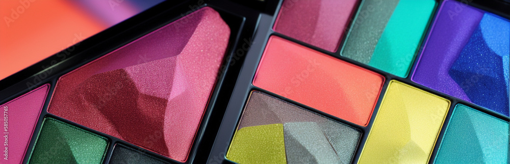 Wall mural illustration of an array of colorful eyeshadows in a makeup palette created with generative ai techn