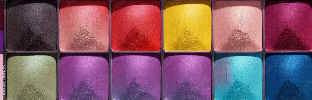 Wall mural illustration of an array of colorful eyeshadows in a makeup palette created with generative ai techn