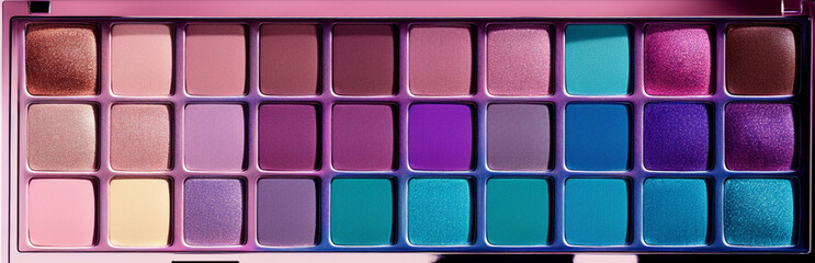 Fototapeta premium Illustration of an array of colorful eyeshadows in a makeup palette created with Generative AI technology