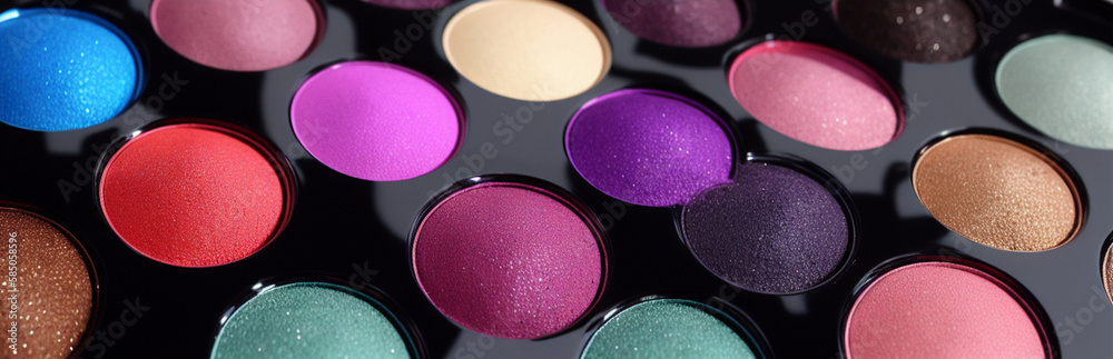 Wall mural illustration of an array of colorful eyeshadows in a makeup palette created with generative ai techn