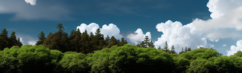 Fototapeta na wymiar Illustration of a serene landscape with trees and billowing clouds created with Generative AI technology