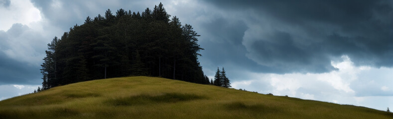 Obraz premium Illustration of a serene landscape with trees and billowing clouds created with Generative AI technology