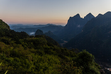 Evening view of landscape near Nong Khiaw, Laos