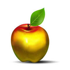 Apple. Gold. Close-up. Fruit. Food. Ripened product. Organic. White background. Can be used for collage in web design. 