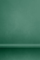 Empty shelf on a dark green concrete wall. Background template. Vertical mockup
