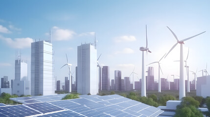 solar cell plant and wind generators in urban area connected to smart grid