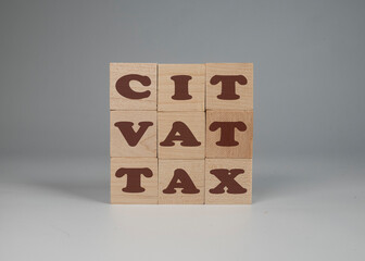 Podatek VAT, CIT. Drewniane klocki z napisem podatek WAT, CIT.