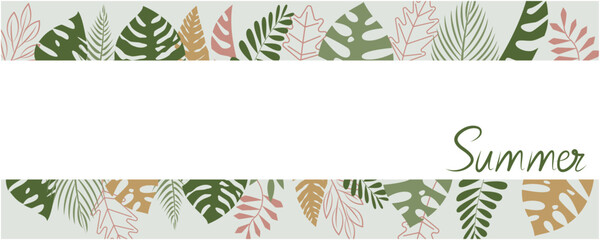 Summer tropical leaves decoration background. Summer plant concept illustration. Summer green pattern design. Vector illustration.