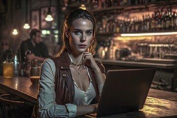 Empowering Productivity: A Businesswoman's Successful Remote Work Session in the Café, ai generative