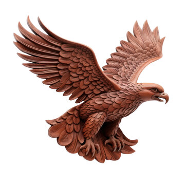 Mahogany wooden eagle head trophy,  isolated on white, wall hanging, transparent background, PNG, generative ai