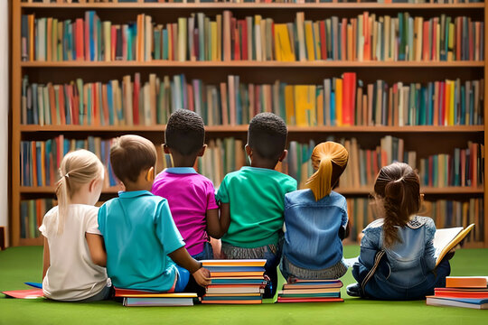 Kinder lesen am Weltag des Buches. Made with generative AI.