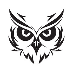 Owl minimal black and white vector icon. Isolated artistic logo. Tattoo ideas of wise animal. Creative modern concept of bird. Simple shapes for company logo. Brand design. Graphic art of snow owl.