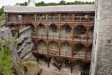 courtyard of the ancient Ogrodzieniec castle on the path of the Eagles' Nests  in  Poland