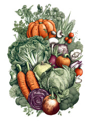 vegetables on transparent background, vector, design, generative ai