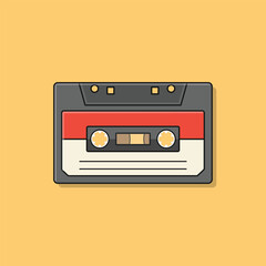 detailed illustration of a black audio cassette tape  retro tech nostalgia memories 90s 80s flat icon template