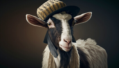Funny goat wearing hat. Generative Ai.