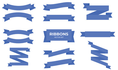 Fototapeta premium Flat ribbon banner vector set. Blue ribbons banners. Banner ribbon vector collection. Vector stock illustration.