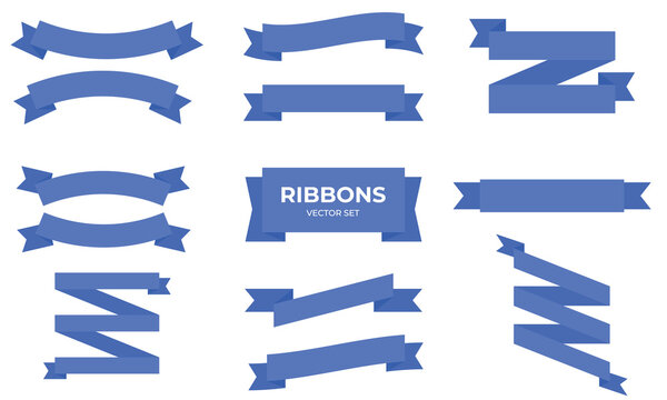 Flat ribbon banner vector set. Blue ribbons banners. Banner ribbon vector collection. Vector stock illustration.