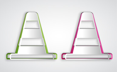 Paper cut Traffic cone icon isolated on grey background. Paper art style. Vector