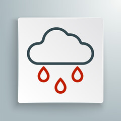 Line Cloud with rain icon isolated on white background. Rain cloud precipitation with rain drops. Colorful outline concept. Vector
