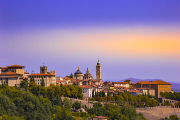 View of Bergamo Alta at dusk.